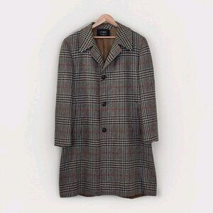 VTG Crombie Wool Coat 44 Glen Plaid LS Lined 1 Vent Buttons Union Made Classic